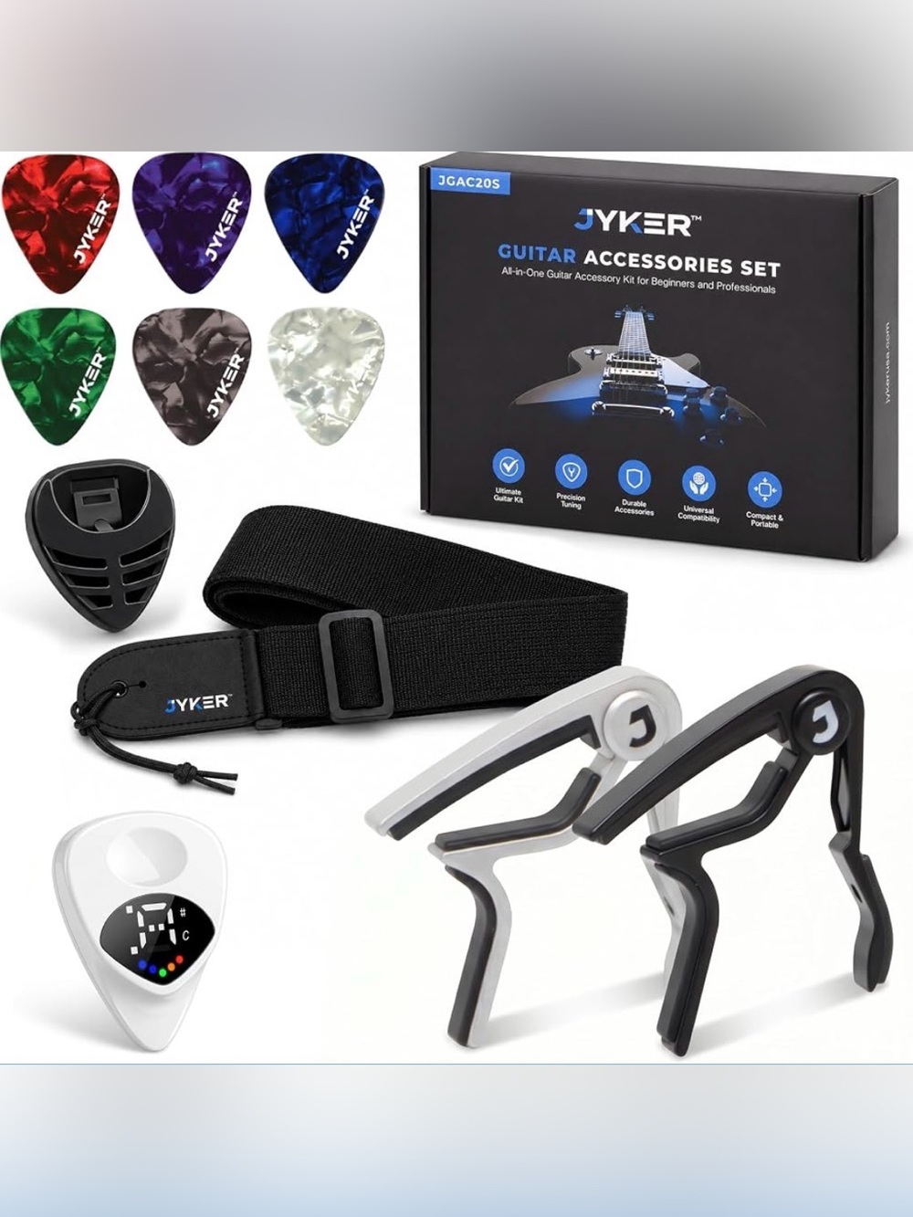 Guitar Accessories Kit - Guitar Capo, Guitar Picks, Guitar Strap, Pick Holder